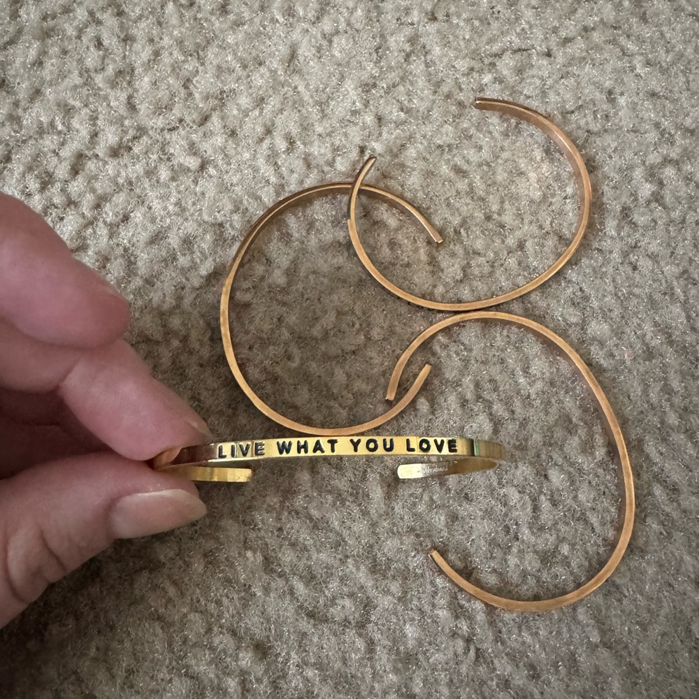 Gold, Silver, & Rose Gold Mantraband Inspirational Bangle Set of 5